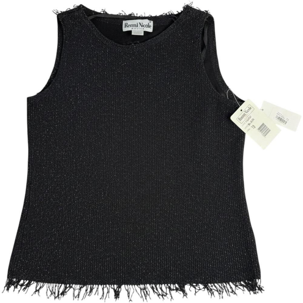 Ronni Nicole Petite Black Metallic Shimmer Fringe Shell Top NWT Size 10P